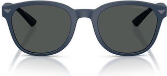 Emporio Armani 53mm Phantos Round Sunglasses in Matte Navy Blue /Dark Grey at Nordstrom