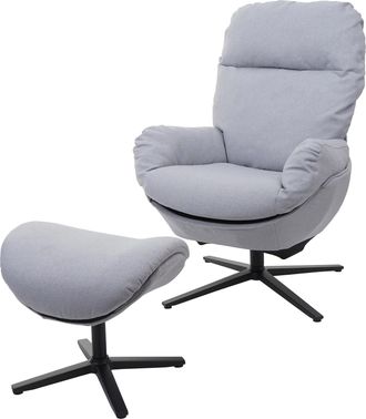 Hhg Hhg - Sill&oacute;n Relax + Taburete 420, Sill&oacute;n Tv Funci&oacute;n Mecedora, Giratorio, Metal Tela/textil, Gris Claro