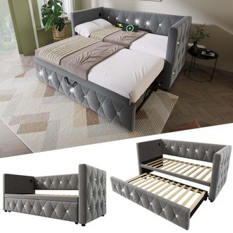 Matteo 3FT Single Bed 90 x 190 cm with Trundle, Pull out Trundle in Grey
