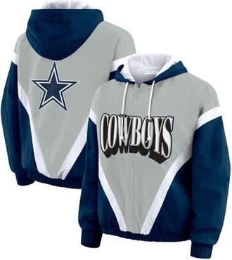WEAR by Erin Andrews Womens WEAR by Erin Andrews Navy/Gray Dallas Cowboys Plus Size Retro Crinkle Full-Zip Windbreaker Jacket at Nordstrom, Size 3X