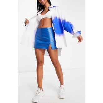 Topshop Slit Hem Faux Leather Micro Miniskirt in Medium Blue at Nordstrom, Size 6 Us
