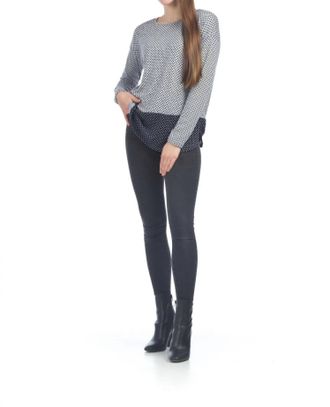 Papillon Polka Dot Long Sleeve Sweater In Grey