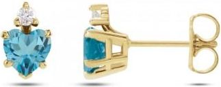 Allurez Heart Natural London Blue Topaz & Natural Diamond Stud Earrings 14K Yellow Gold (0.63ct)
