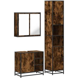 vidaXL Vidaxl - Set De Muebles Ba&ntilde;o 3 Pzas Madera Contrachapada Roble Ahumado