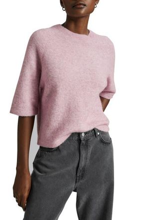 & Other Stories M&eacute;lange Alpaca Blend Three Quarter Sleeve Sweater in Pink Melange at Nordstrom, Size Medium