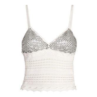 Genny Sleeveless Tops, female, White, Size: 2XS Knitted Top with Rhinestone Mesh