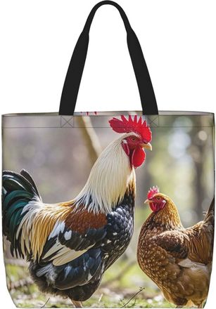 Generic Rooster And Hen Tote Bag Portable Women Handbag Durable Handbags For Daily Use Casual Travel