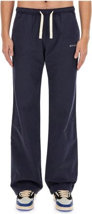 Palm Angels Logo Pants - Heren - Wijde Broeken - Blauw - L - Katoen - Broeken