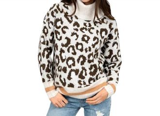 RD Style Leopard Print Pullover With Trim In Beige