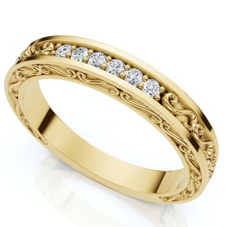 Pompeii3 Stackable Diamond Wedding Ring Scroll Pattern Band 14k Gold Lab Grown