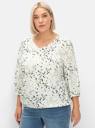 Sheego Druckbluse SHEEGO, Damen, Gr. 40, champagner, gemustert, 100% Viskose, gebl&uuml;mt, gemustert, mehrfarbig, V-Ausschnitt, Blusen Druckbluse