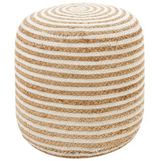 Beliani Beliani - Puf Boho Trenzado Redondo Yute 40 X 40 X 40 Cm Beige A Rayas Blancas Resafa