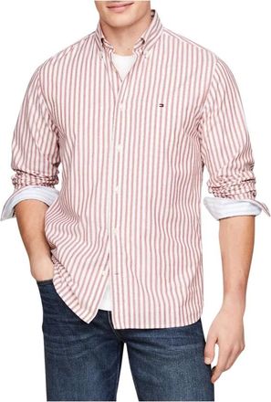 Tommy Hilfiger Stripe Poplin Regular Fit Shirt - Heren - Casual Overhemden - Rood - XL - Katoen - Overhemden