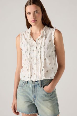 Levi's Shelby Sleeveless Slim Blouse - Hombre - XS - White / Runa Floral Egret Cotton