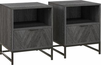 HOMCOM Homcom - Conjunto De 2 Mesitas De Noche Mesillas De Noche Con 1 Caj&oacute;n Estante Abierto Y Patas De Acero Estilo Industrial Para Dormitorio Sal&oacute;n 40x40x5