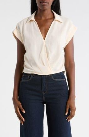 Daniel Rainn Johnny Collar Short Sleeve Crop Top in Natural at Nordstrom Rack, Size X-Large