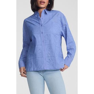 Mavi Scallop Eyelet Cotton Button-Up Shirt in Persian Jewel at Nordstrom, Size Small