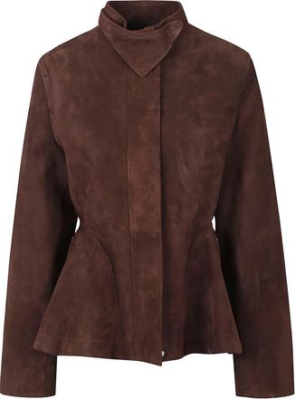 Alaia Suede Geitenleren Peplum Jas - Dames - Leren en Su&egrave;de Jassen - Bruin - S - Katoen - Jassen