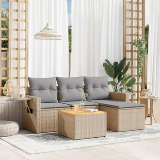vidaXL Juego De Sof&aacute;s Jard&iacute;n Con Cojines 5 Pzas Rat&aacute;n Sint&eacute;tico Beige Vidaxl