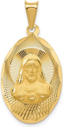 Diamond2Deal 14k Yellow Gold Diamond-cut Solid Sagrado Corazon de Jesus Oval Pendant