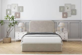 Sloomy Belvoir Plush Bed Frame With 45 Upholstered Headboard in Cream | Size: Super King