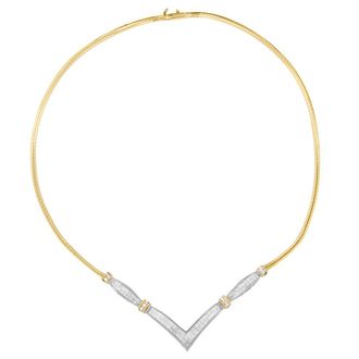 House of Brilliance 14K Yellow and White Gold 2.00 Cttw Round and Princess-Cut Diamond V Shape Statement Necklace - 18