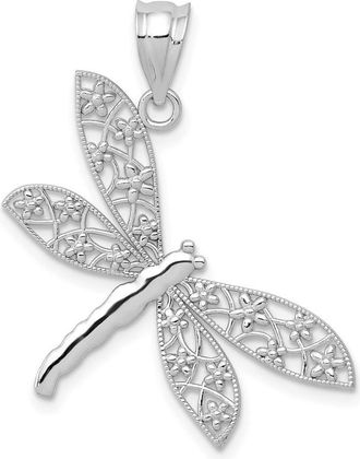 Diamond2Deal 14k White Gold Filigree Dragonfly Pendant
