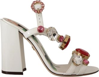 Dolce & Gabbana Witte Leren Kristallen Keira Hakken Sandalen - Dames - Sandalen met hakken - Veelkleurig - 35 1/2 EU - Leer - Schoenen