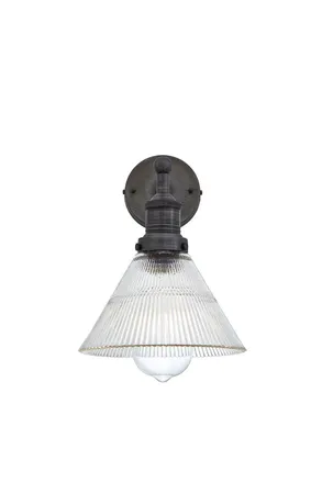 Industville Brooklyn Glass Funnel Wall Light, 7 Inch, Pewter Holder in Dark Grey