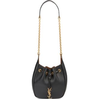 Saint Laurent Paris VII Leather Bucket Bag in Noir/Caramel Cognac at Nordstrom
