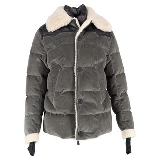 Moncler Pre-owned Womens Roubion Shearling-Trimmed Jacket in Grey Cotton - Size Large