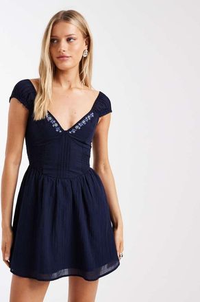 Hollister Vestito corto milkmaid senza maniche blu navy