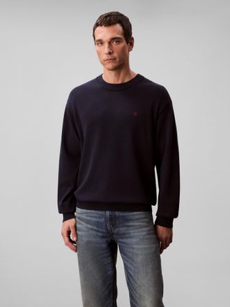 Calvin Klein Jeans Strickpullover CALVIN KLEIN JEANS LS EZ COTTON CREWNK SWEATER 12GG, Herren, Gr. XXL, schwarz sapphire, Strick, Obermaterial: 100% Baumwolle, regular f