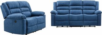 Vente-Unique Sof&aacute; de 3 plazas y 2 plazas relax el&eacute;ctrico de tela azul BUROLO
