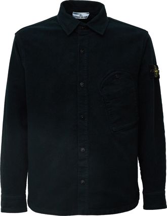Stone Island Cotton Moleskine Overshirt With Classic Collar And Removable Logo