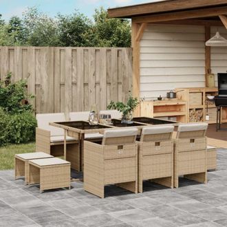vidaXL Vidaxl - Set da Pranzo da Giardino 11 pz con Cuscini Beige in Polyrattan