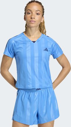 adidas T-Shirt ADIDAS PERFORMANCE HYPERGLAM 3-STREIFEN EMBOSS, Damen, Gr. XL, ray blau, Obermaterial: 88% Polyester, 12% Elasthan, V-Ausschnitt, Shirts T-Shi