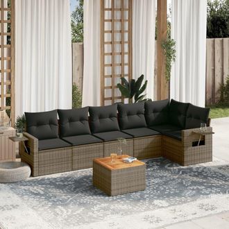 vidaXL Vidaxl - Set De Sof&aacute;s De Jard&iacute;n 7 Piezas Con Cojines Rat&aacute;n Pe Gris