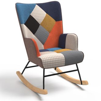 IDMarket Poltrona Scandinava Ivar In Tessuto Patchwork A Dondolo Multicolore