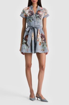 Alice & Olivia Lucy Floral Denim Shirtdress in Sierra Vintage/Multi at Nordstrom, Size 10