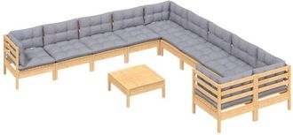 vidaXL Muebles De Jard&iacute;n 11 Pzas Y Cojines Madera De Pino Gris Vidaxl