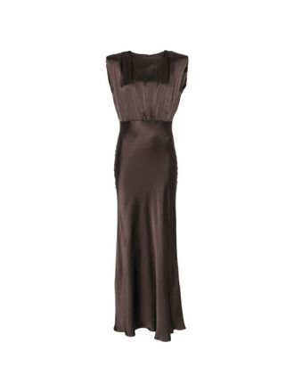 Semicouture Brown Round Neck Draped Maxi Dress
