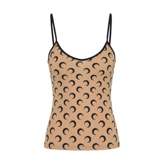 Marine Serre Sleeveless Tops, female, Beige, Size: S Top con stampa
