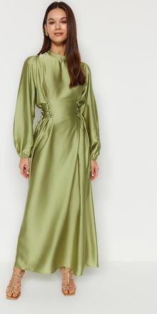 Trendyol Modest Dames Groen Effen Maxi Lang Stijlvol/Avond A-lijn Modest Avond Jurken