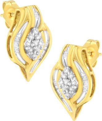 House of Brilliance 10K Yellow Gold 1/3 Ct RoundDiamond Cluster and Swirl Stud Earrings at Nordstrom