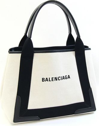 Balenciaga Black Ivory Cotton Canvas Leather Handbag Tote Bag (Pre-Owned)