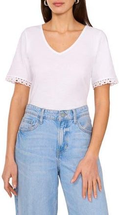 Vince Camuto Lace Trim V-Neck Cotton T-Shirt in Ultra White at Nordstrom Rack, Size Small