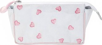 Lenora Womens Small Makeup Case Bag In White With Pink Hearts