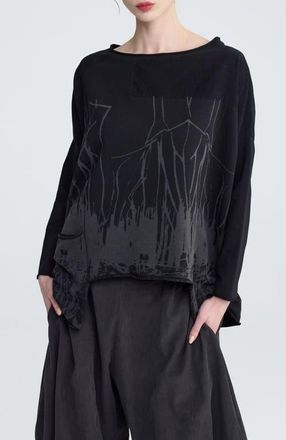 Luukaa D'Celli Cristal Textured Blouse in Ink Black at Nordstrom, Size Medium