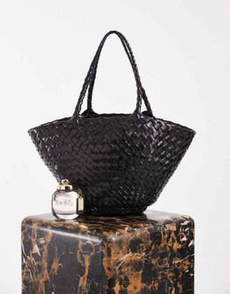 Dragon Diffusion Egola - Borsa da spalla stile cestello in pelle intrecciata nera-Nero